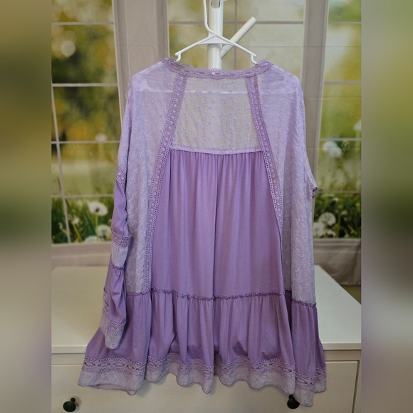 POL Pure Purple Boho Lace & Embroidered Kimono Cardigan Size S NWOT Oversized - Picture 5 of 9